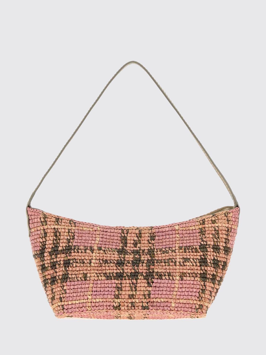 Burberry Margate Vintage Check Raffia Shoulder Bag with Leather Handle