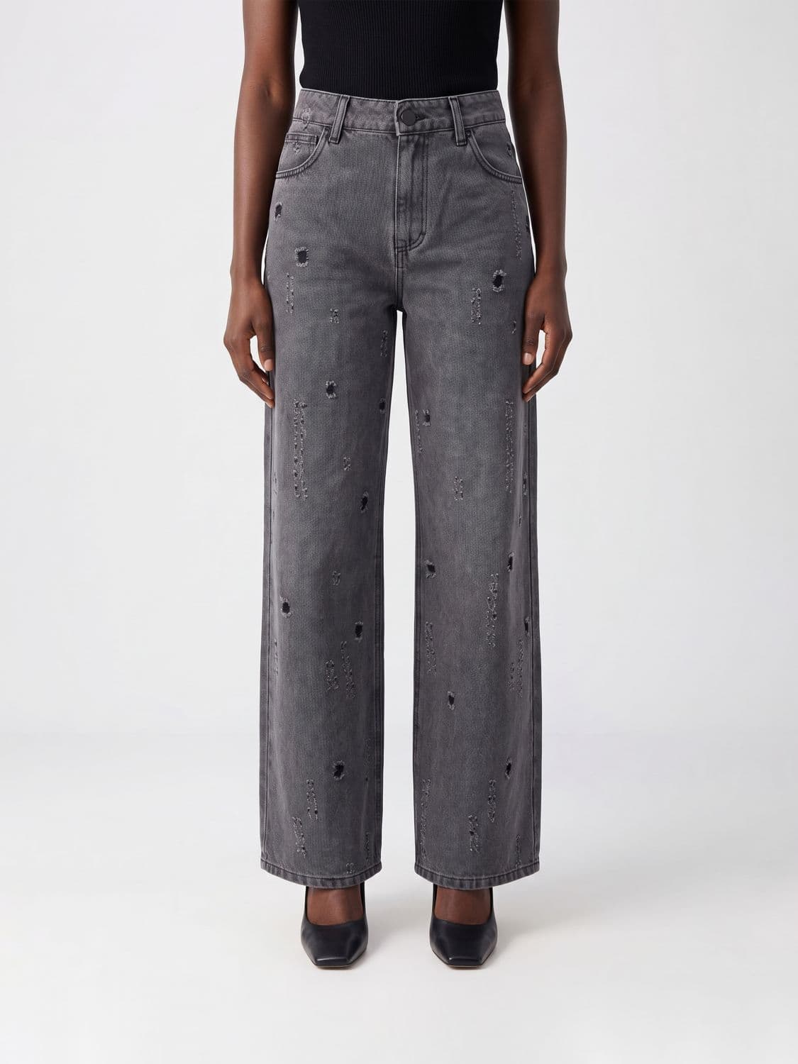 Federica Tosi High-Waisted Wide-Leg Jeans in Distressed Denim