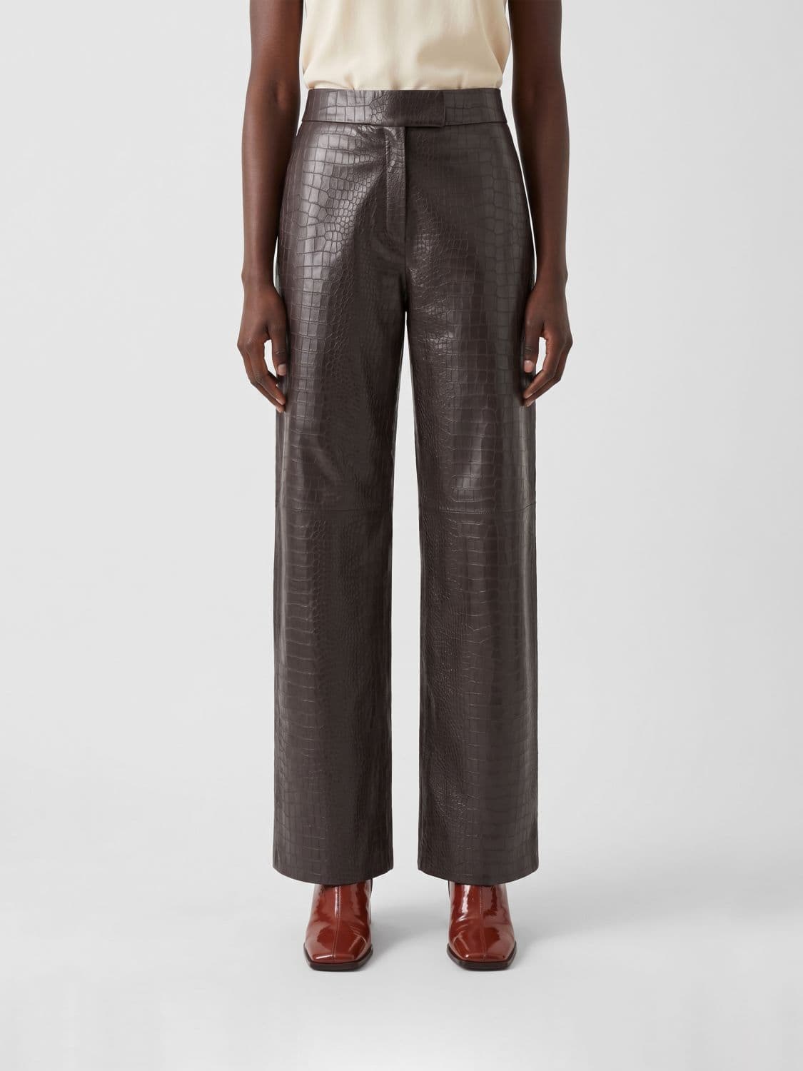 Federica Tosi High-Waisted Croco-Effect Leather Tapered Trousers
