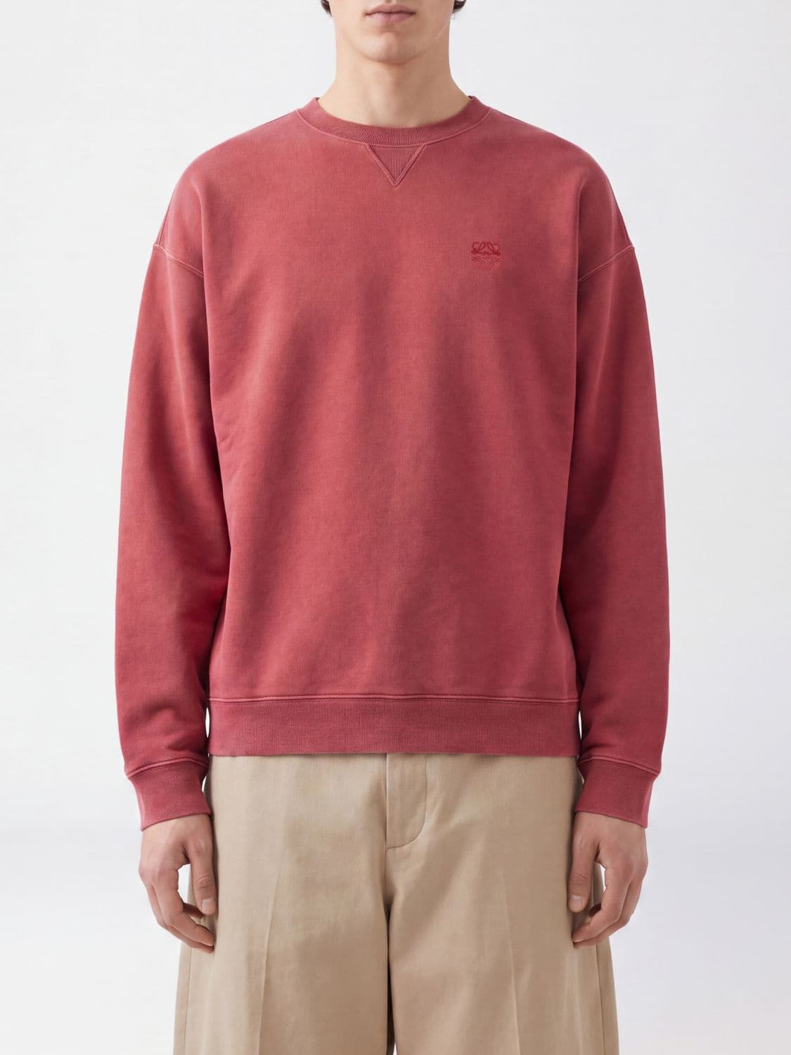 Loewe Crewneck Jumper in Cotton with Tone-on-Tone Embroidered Anagram