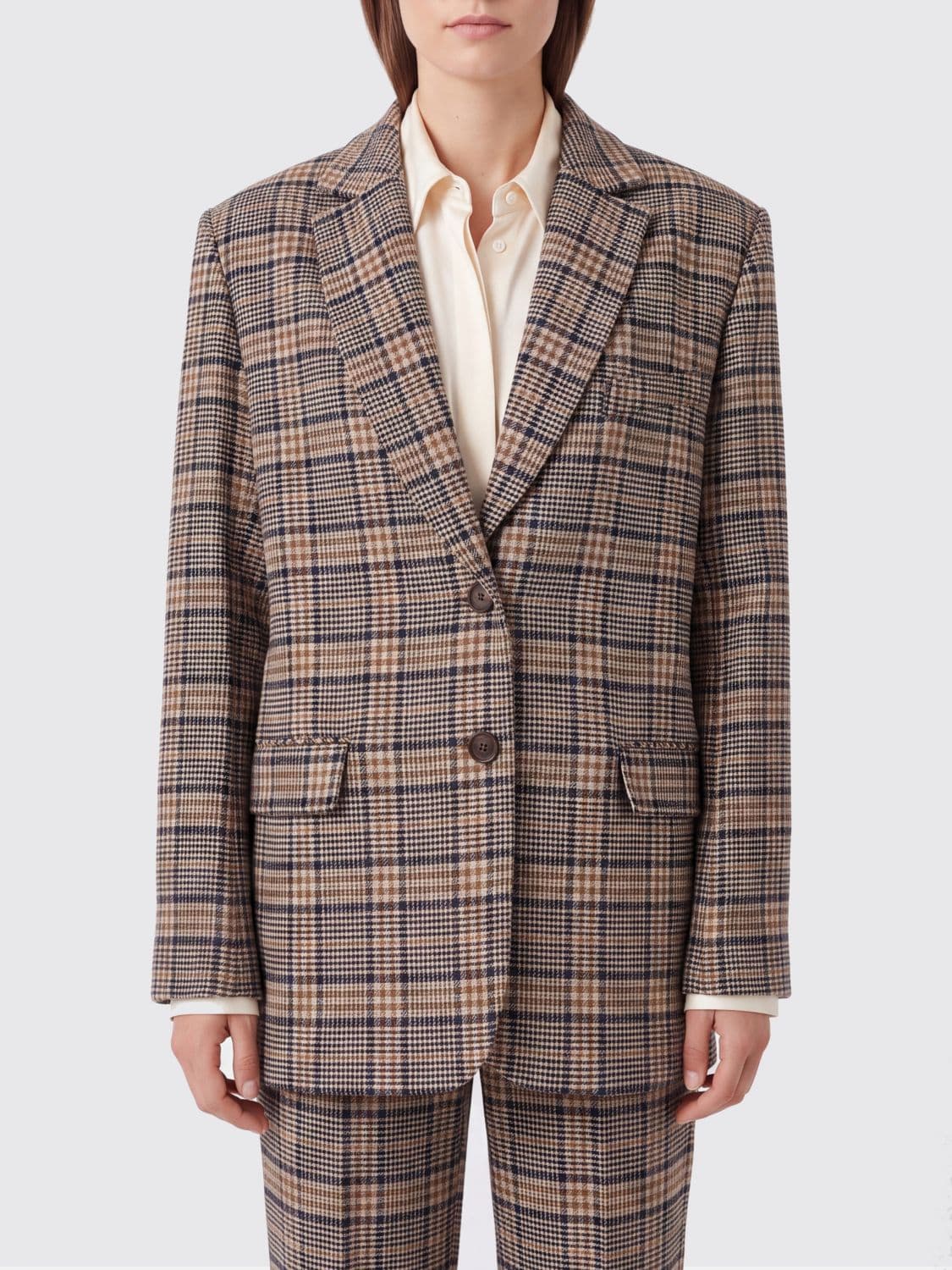 Anine Bing Relaxed Fit Single-Breasted Tartan Viscose-Blend Blazer · 36