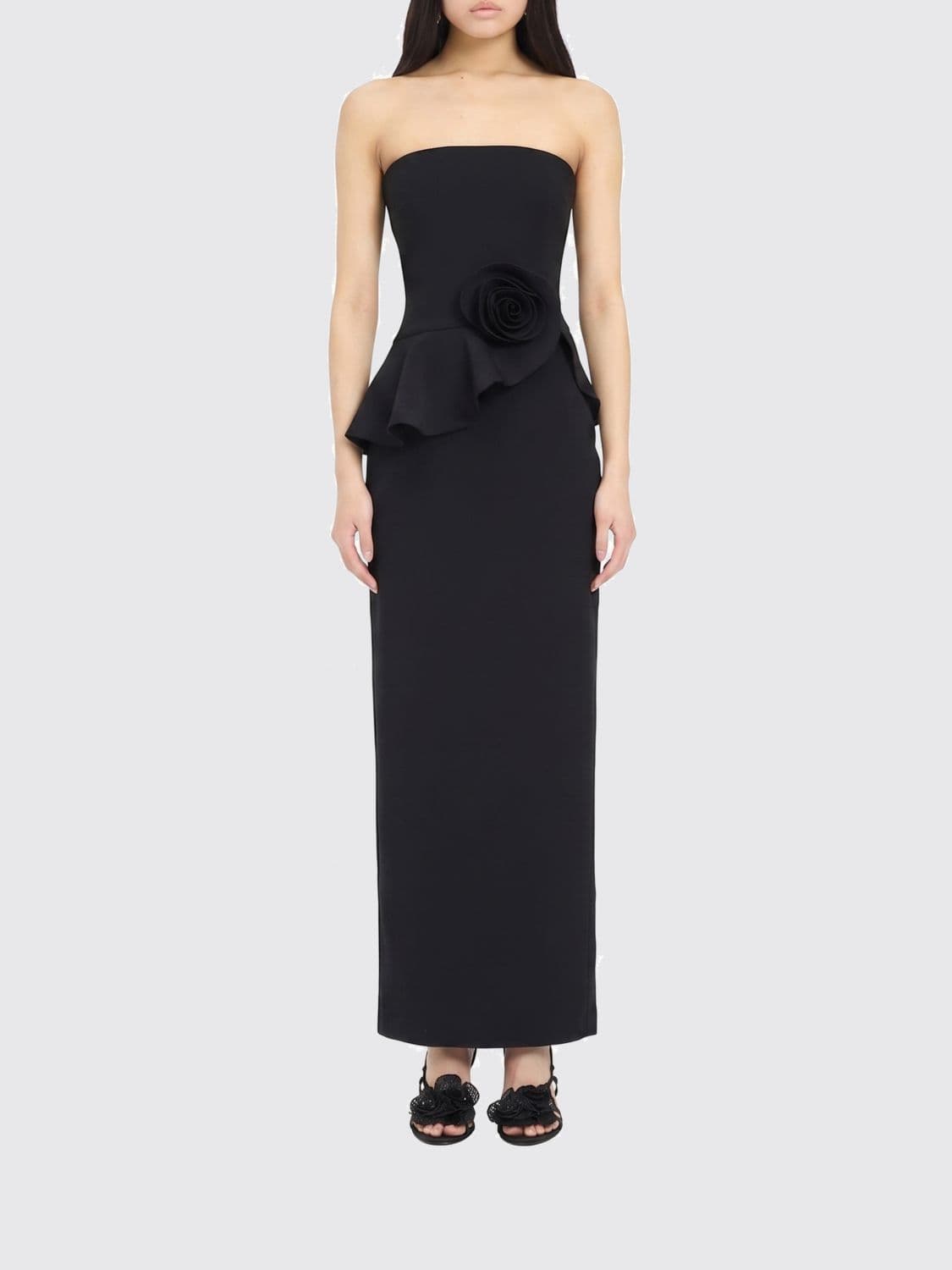 Rotate Off-The-Shoulder Crêpe Sheath Gown with Flower Detail