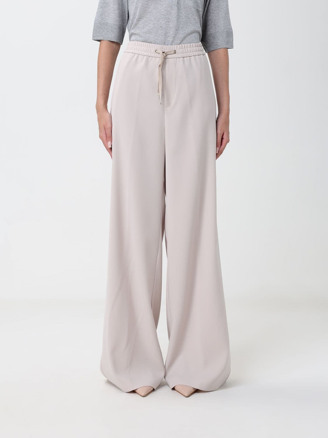 Herno High-Waisted Wide-Leg Crêpe Trousers with Drawstring Waist