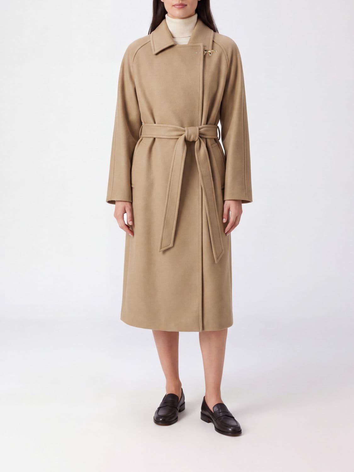 Fay Long Double-Breasted Wool and Cashmere Coat with Belt and Toggles