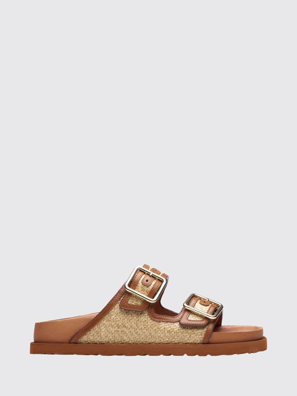 Birkenstock Bicolor Leather and Raffia 1774 Arizona Flat Sandals