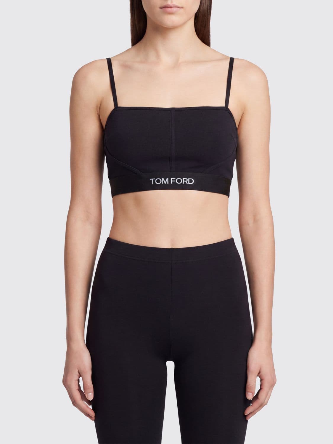 Tom Ford Slim Fit Cropped Top in Modal with Jacquard Logo and Thin Straps