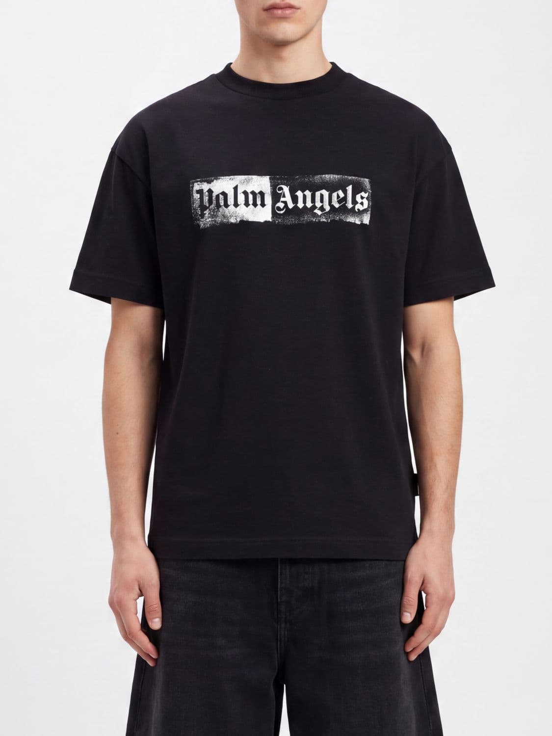 Palm Angels Crewneck Cotton T-shirt with Printed Logo and Dropped Shoulders