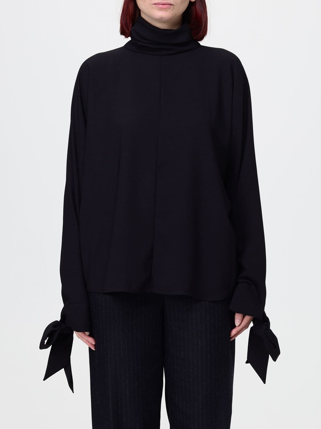 Emporio Armani High-Neck Crêpe Blouse with Lace Inserts