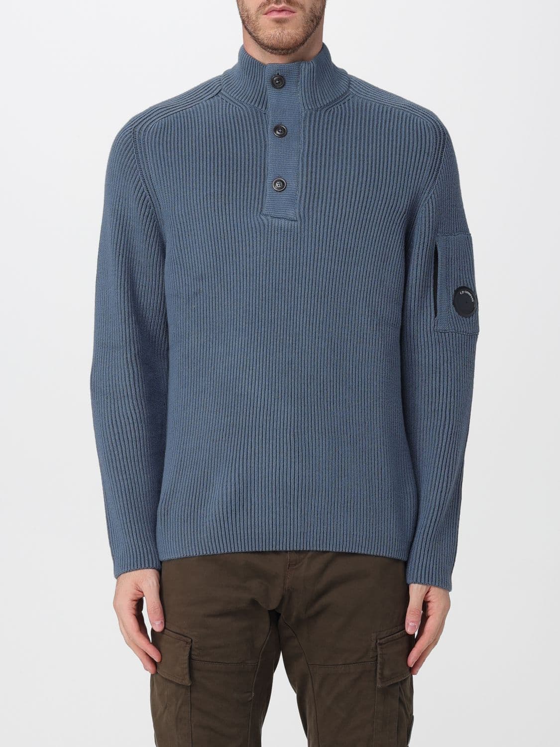 C.p. Company C. P. COMPANY Slim Fit Mock Neck Jumper in Cotton Blend with Buttons