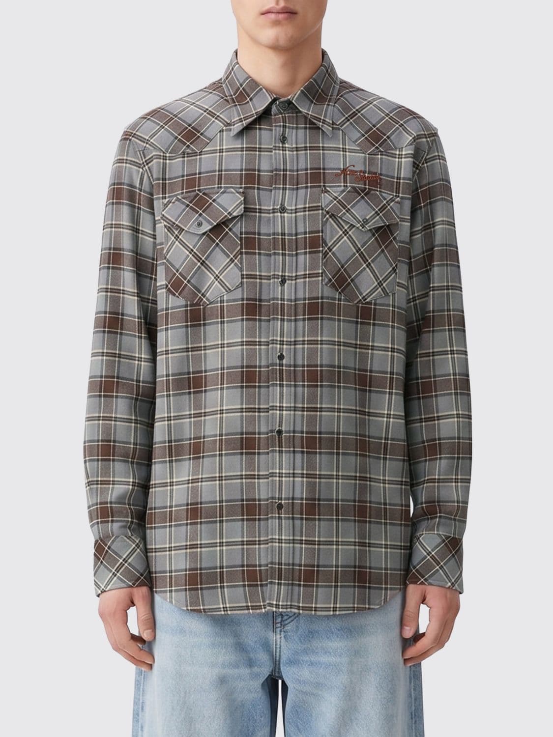 Acne Studios Long-Sleeved Check Viscose Shirt with Flap Pockets