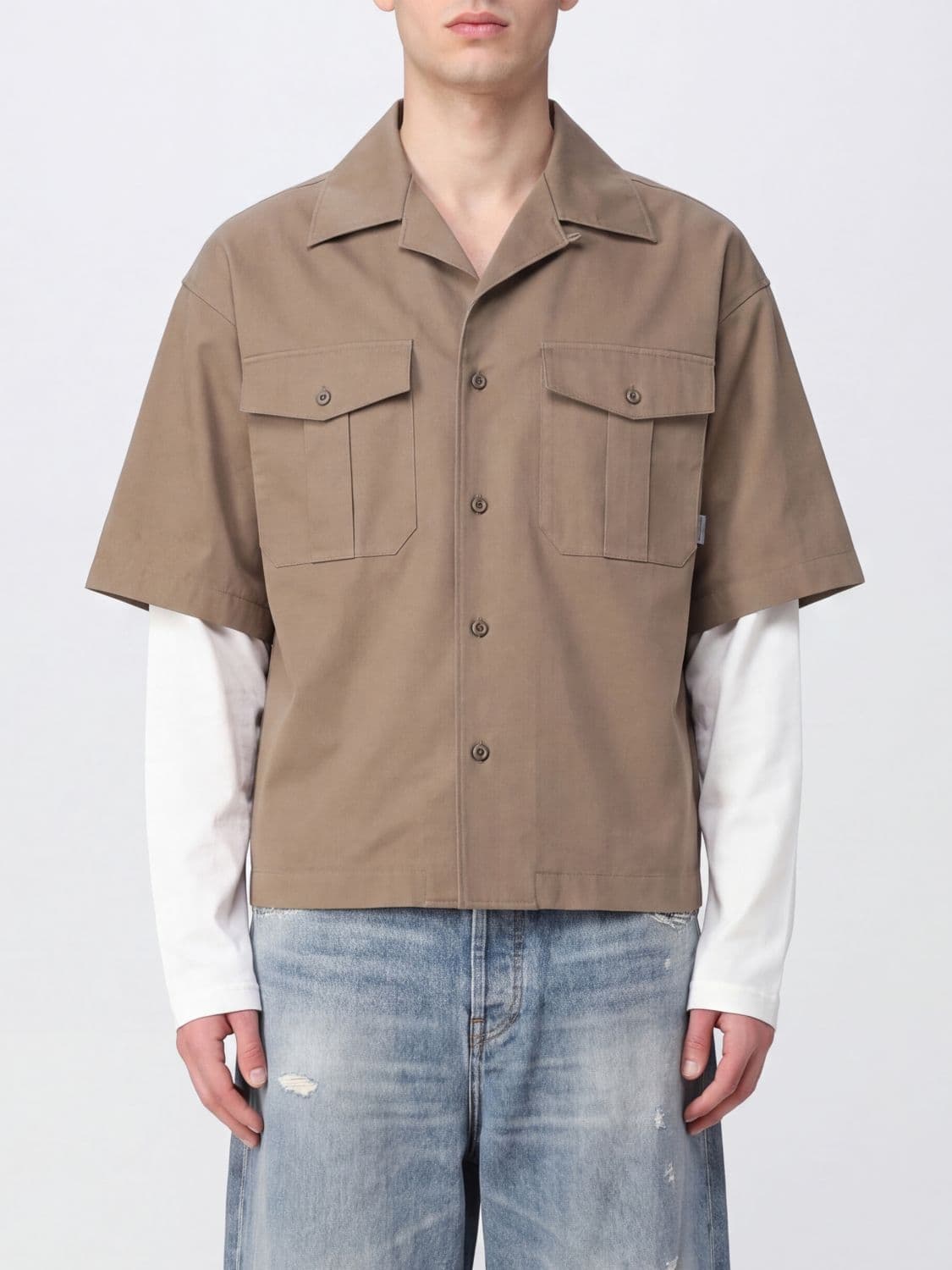 Balenciaga Double-Layer Relaxed Fit Cotton Shirt with Abstract Print