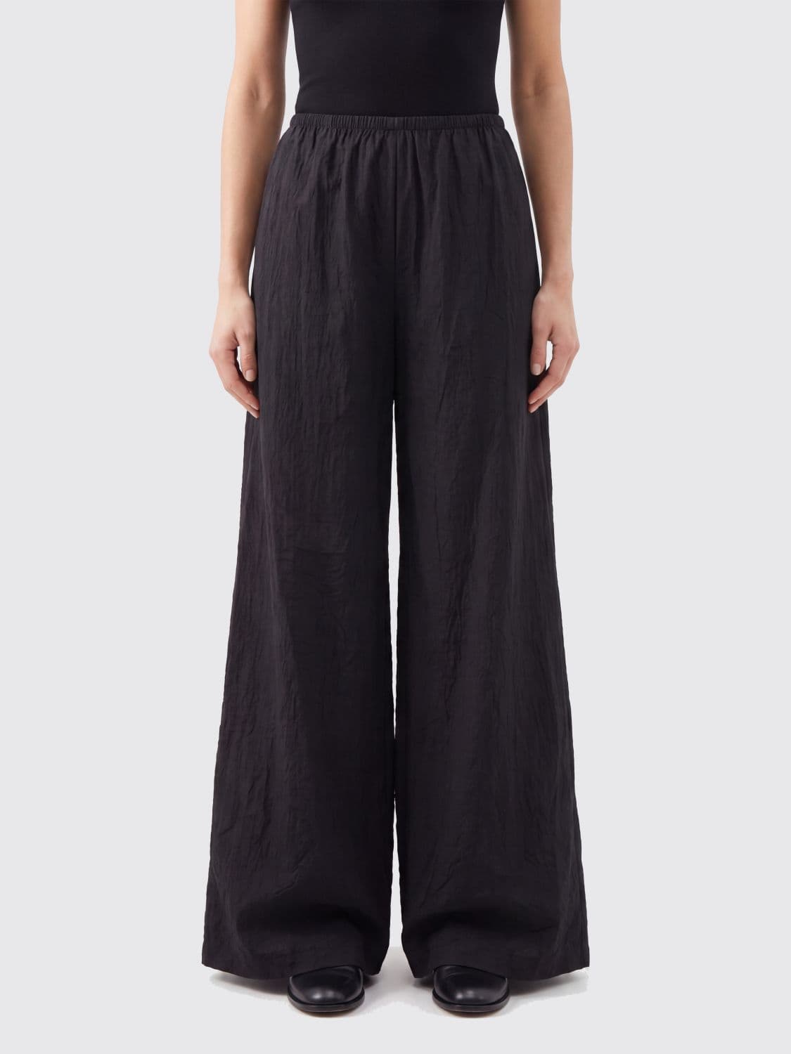 The Row High-Waisted Wide Leg Palazzo Trousers in Pure Silk