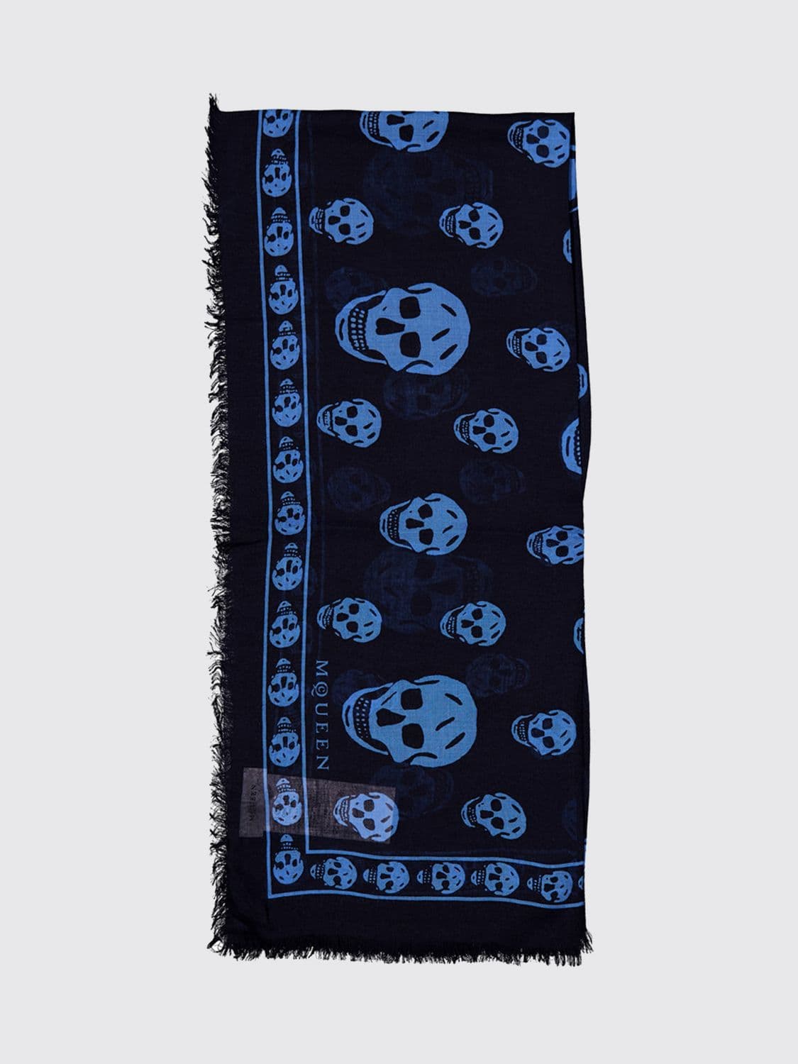 Mcqueen Skull Print Modal and Silk-Blend Scarf with Fringed Edges