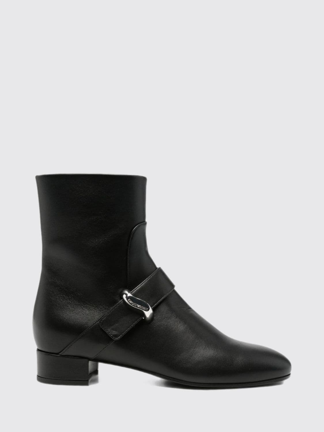 Emporio Armani Leather Ankle Boots with Embossed Logo and Side Zip