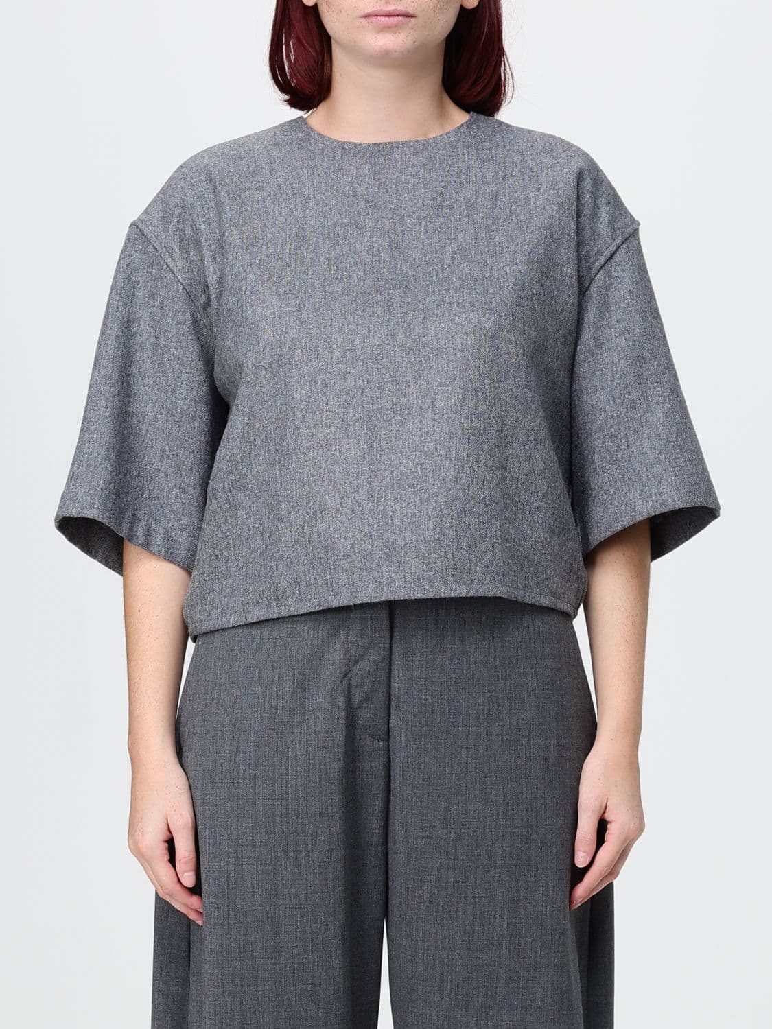 Thelatest Cropped Short-Sleeve Wool-Blend Knitted Top · M