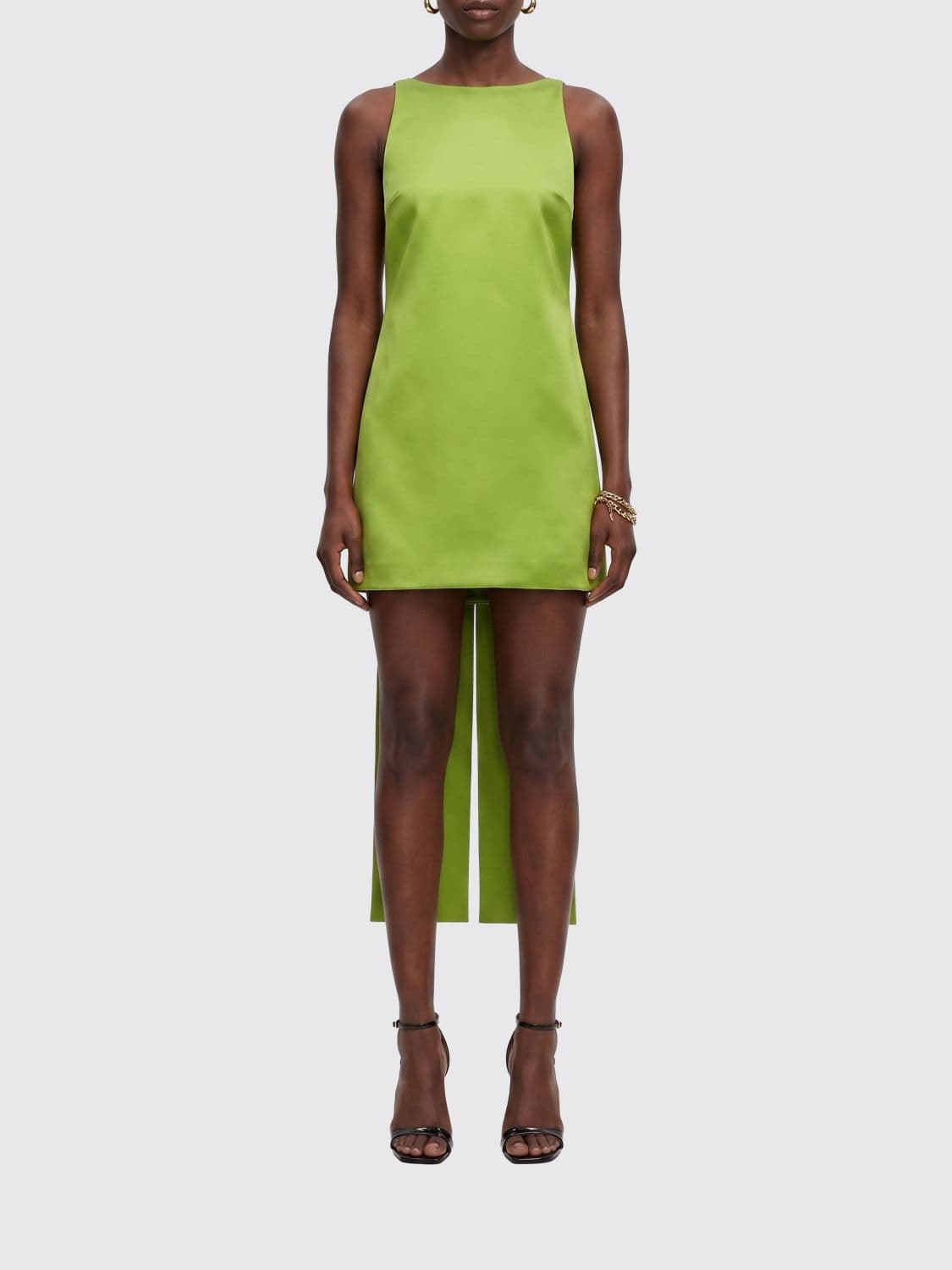 Self-Portrait Asymmetrical Off-the-Shoulder Mini Dress in Satin with Bow Detail