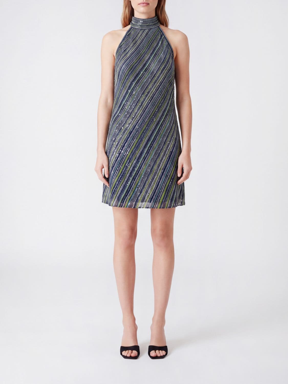 Missoni Multicolour Striped Sequin Sheath Mini Dress with Halter Neck