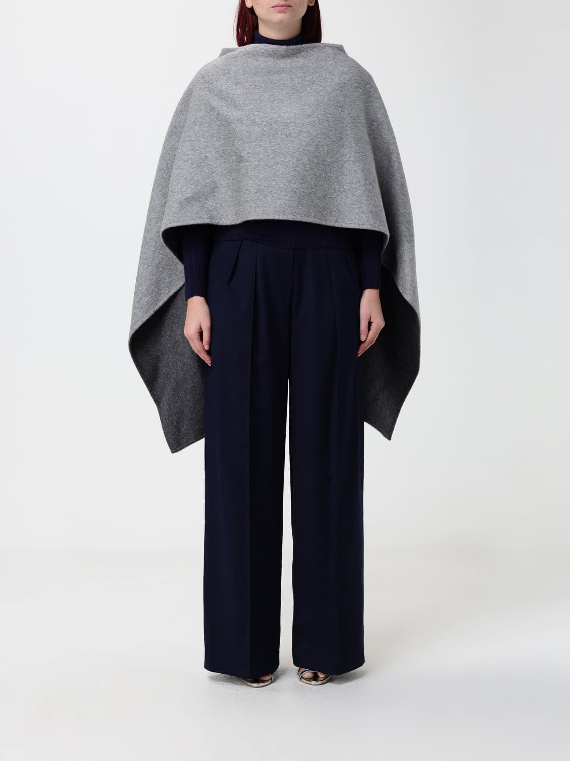 Alberta Ferretti Knee-Length Pure Wool Cape with Asymmetric Hem · OS