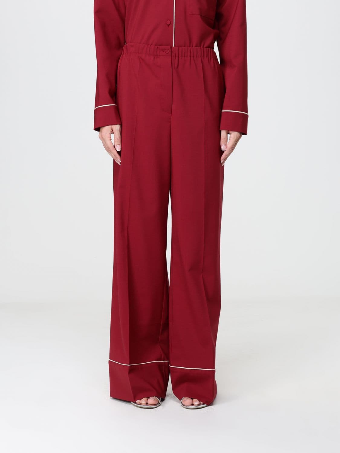 Alberta Ferretti High-Waisted Pajama-Style Palazzo Trousers in Wool Blend