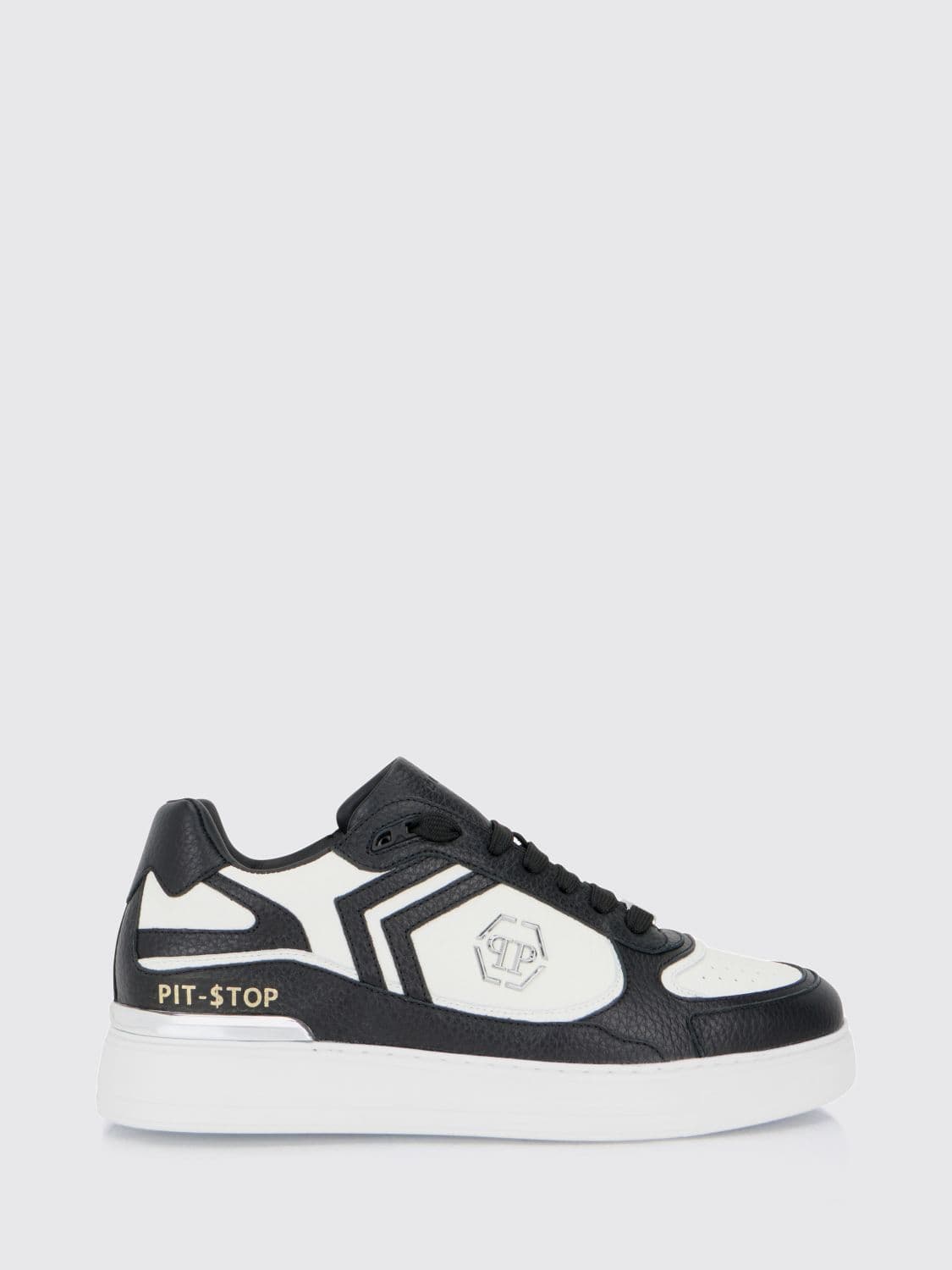 Philipp Plein Pit-$top Monogram Leather Low-Top Trainers with Hexagon Logo