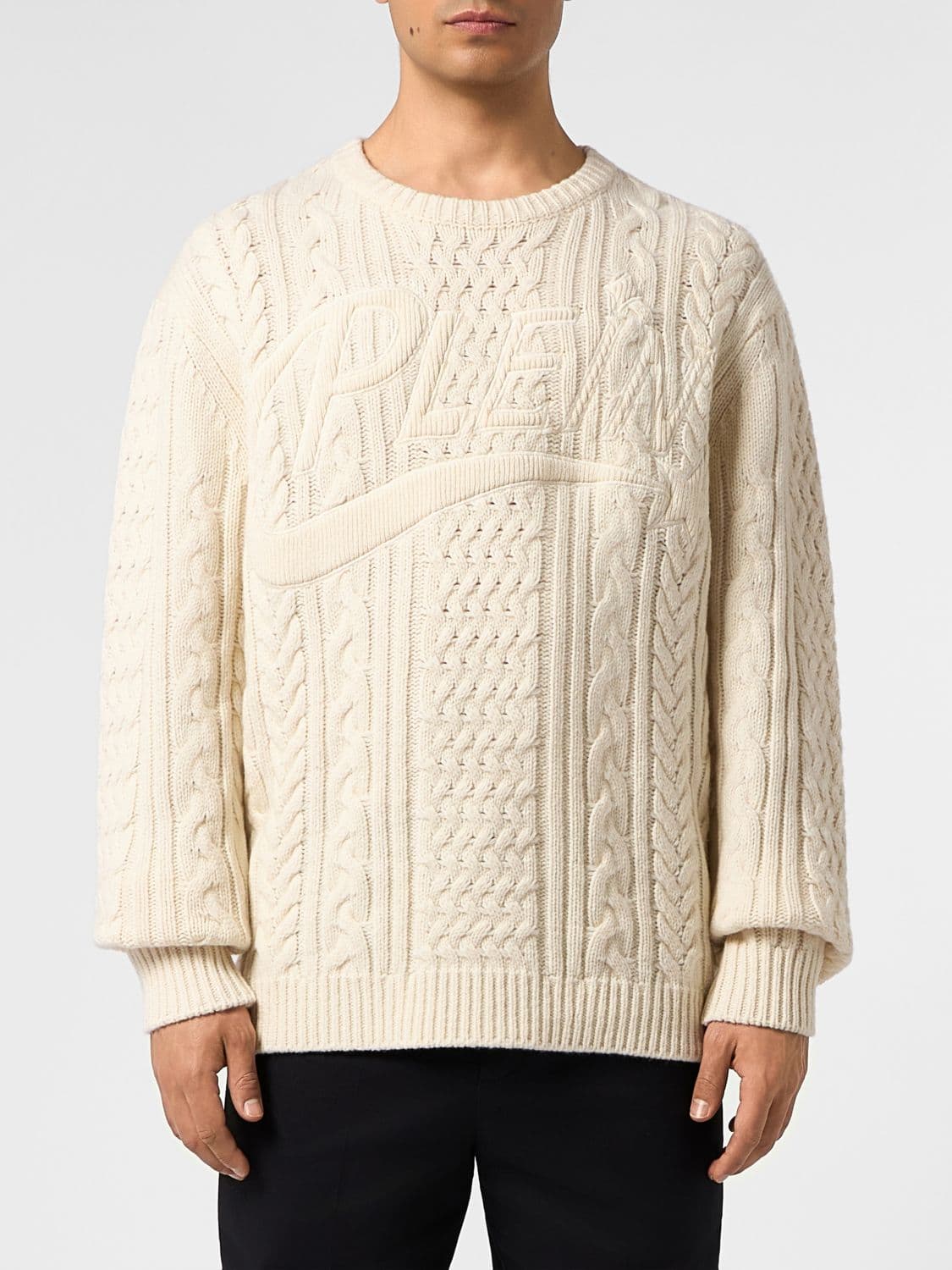 Philipp Plein Relaxed Fit Cable-Knit Wool Crew-Neck Jumper