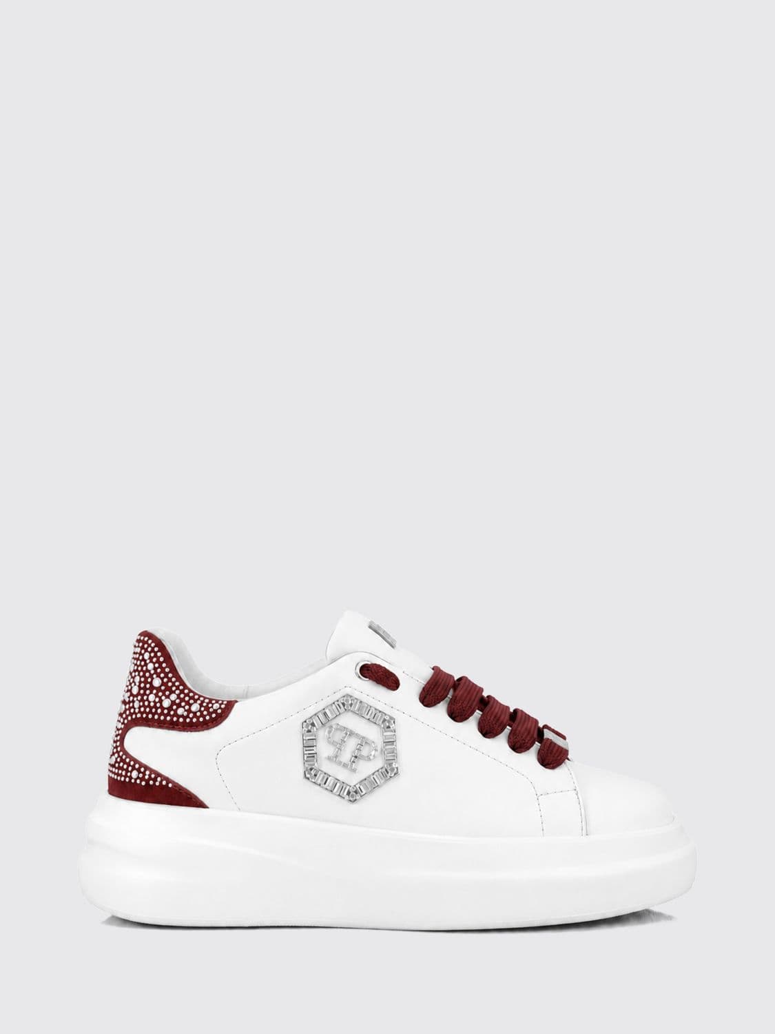 Philipp Plein Leather Chunky Sneakers with Hexagon Logo and Rhinestones