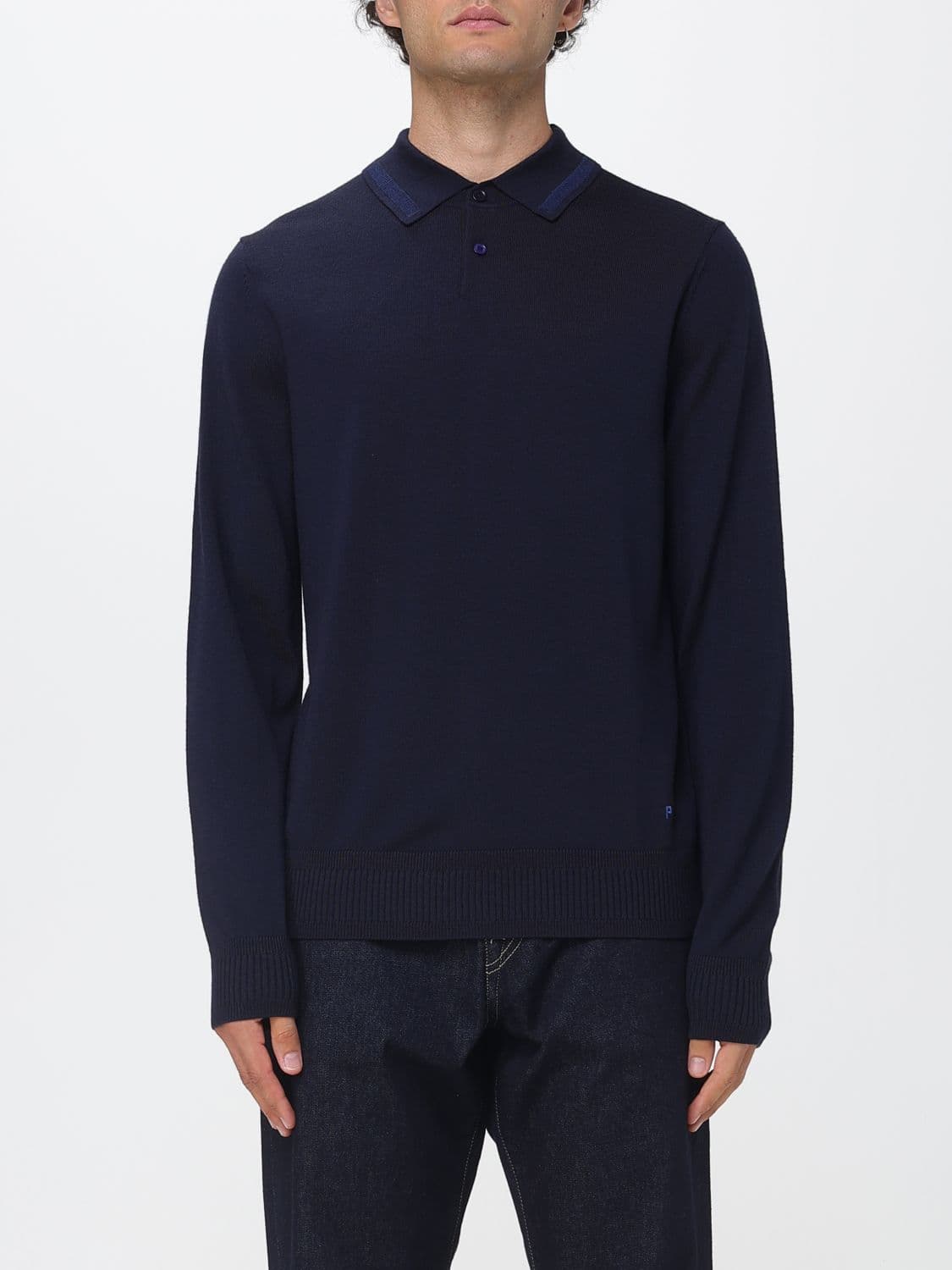 Paul Smith Long-Sleeved Knit Polo in Pure Merino Wool
