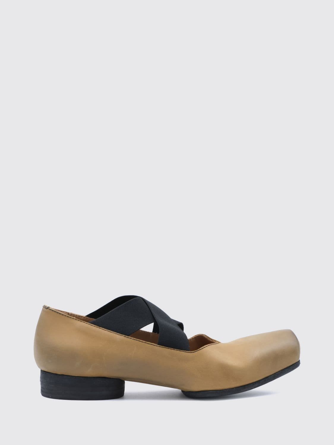 Uma Wang Mary Jane Leather Flats with Square Toe and Elasticized Laces