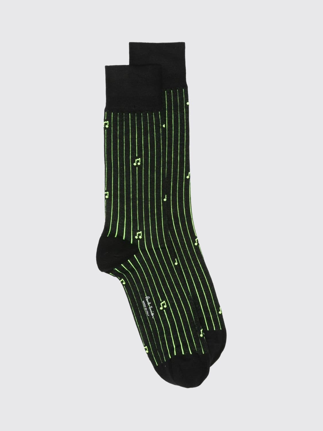 Paul Smith Calf-High Striped Socks with Graphic Print in Cotton Blend
