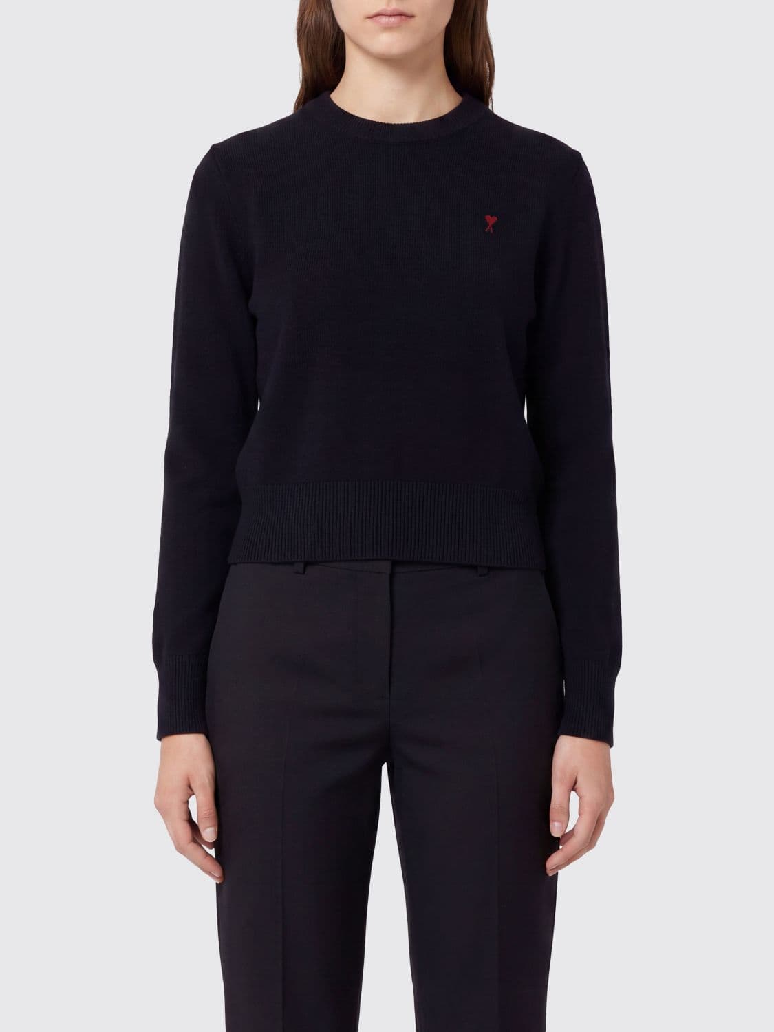 Ami Paris Slim Fit Merino Wool Jumper with Embroidered Ami de Coeur Logo