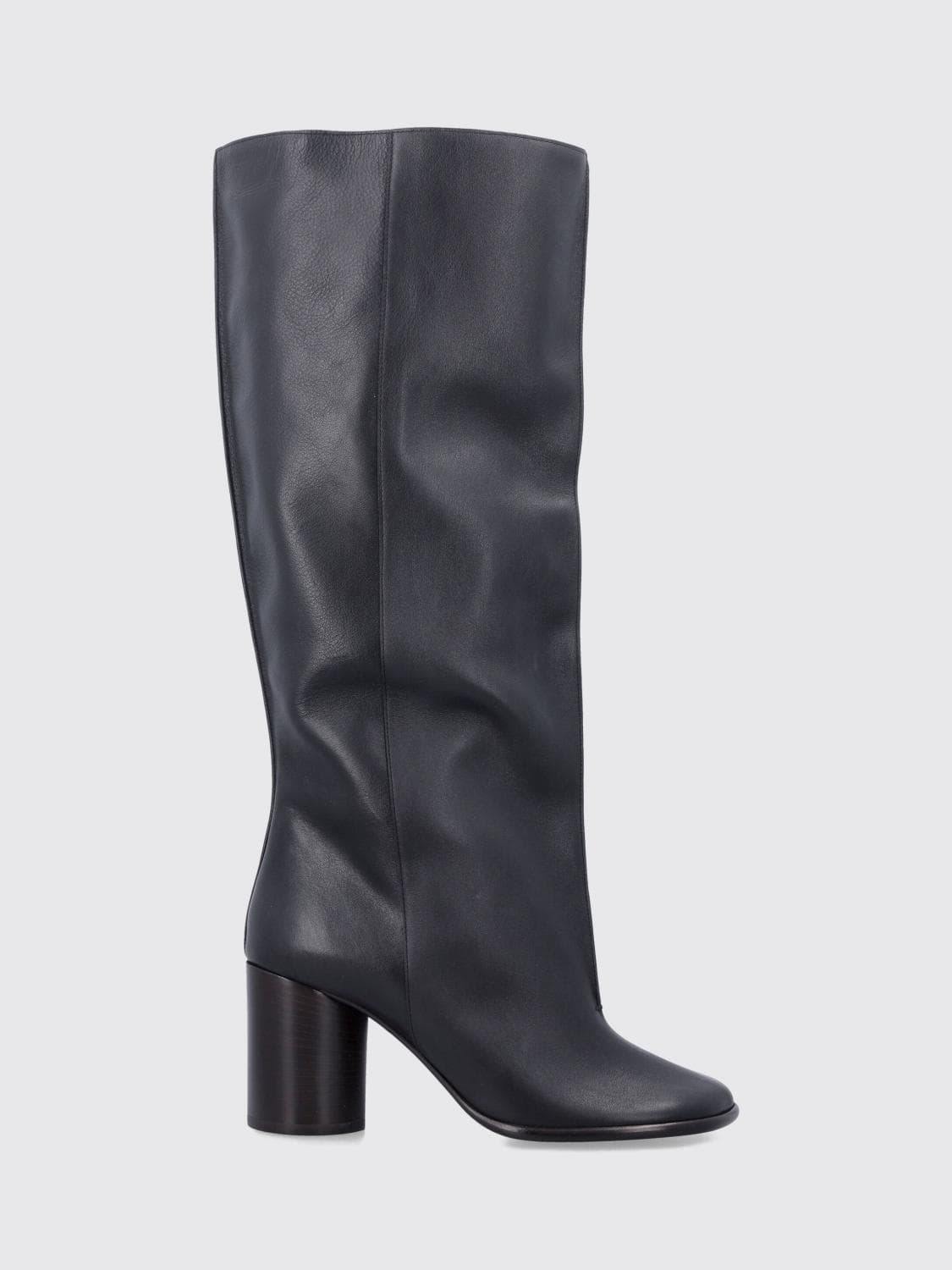 Lemaire Crease Sleeve Leather Knee-High Boots with Cylindrical Heel