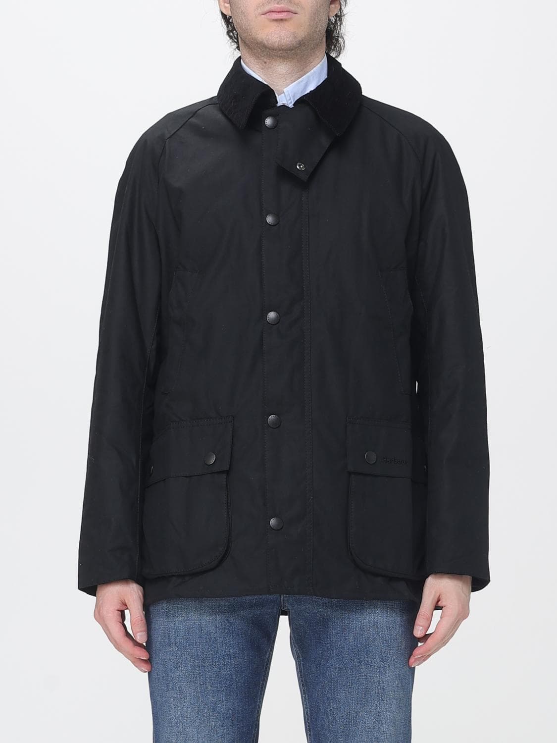 Barbour Ashby Waxed Cotton Jacket with a Corduroy Collar and Pockets