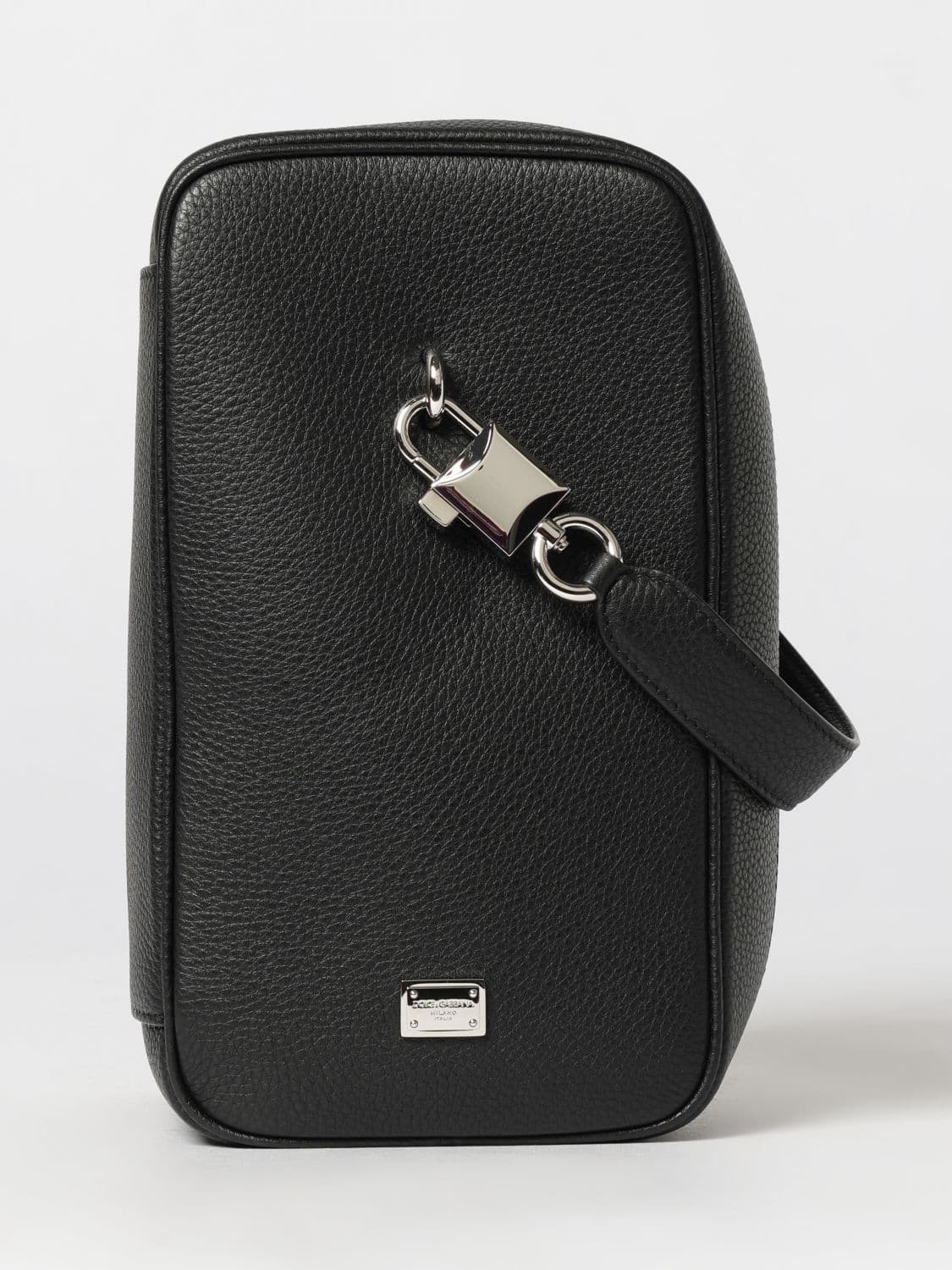 Dolce & Gabbana Lock Grained Calfskin Document Holder with Shoulder Strap · OS