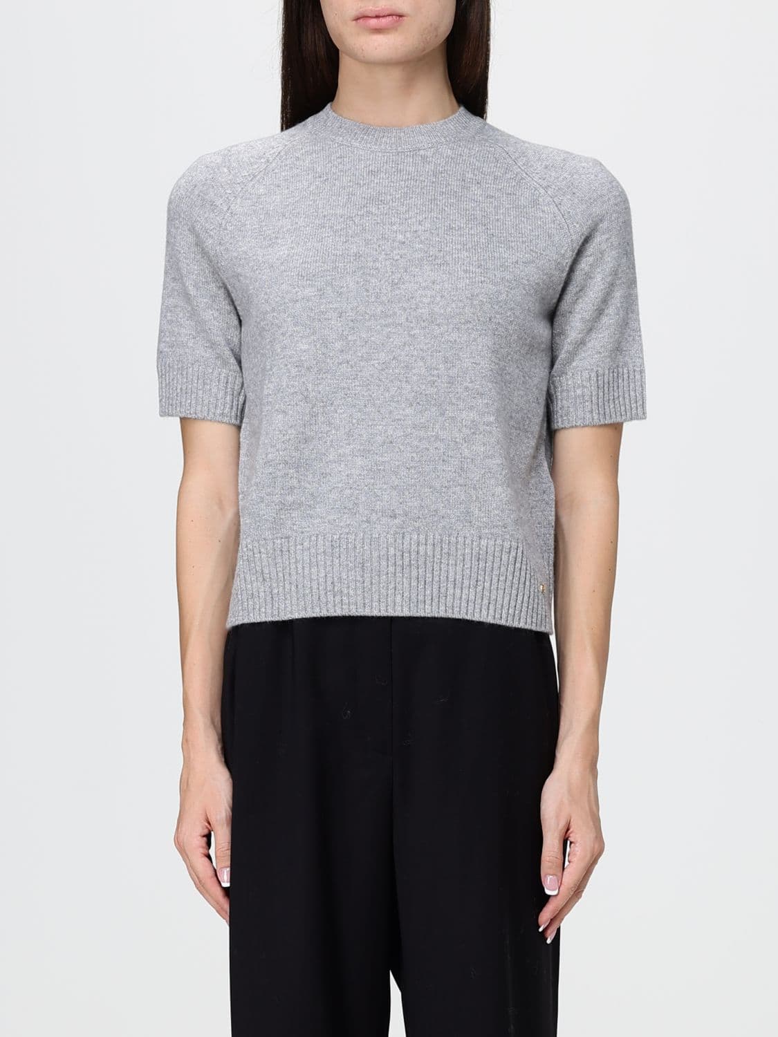 Anine Bing Grey Pure Cashmere Crewneck Jumper with Short Sleeves · M