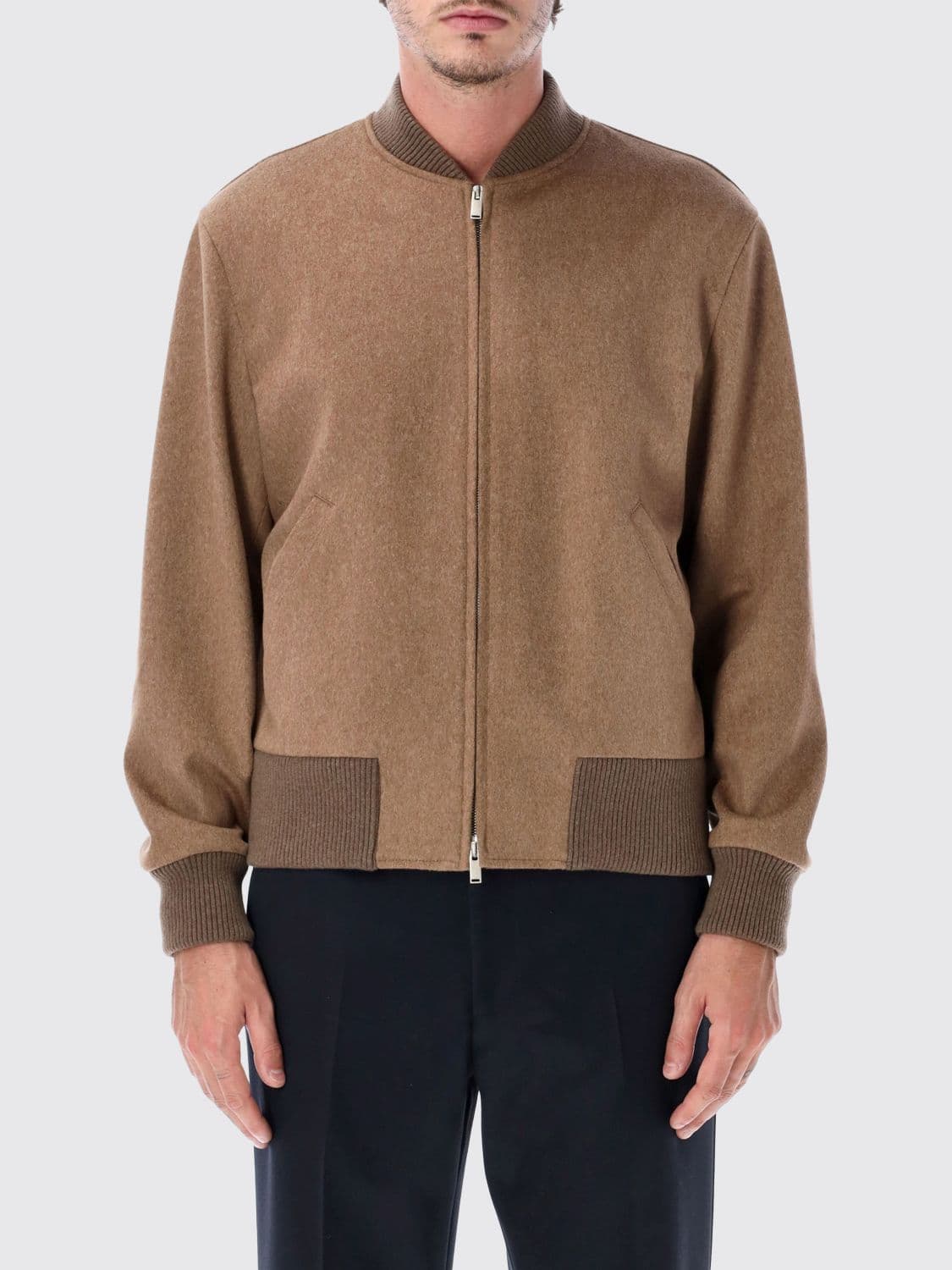 Lardini Pure Virgin Wool Bomber Jacket with Ribbed Collar and Trims