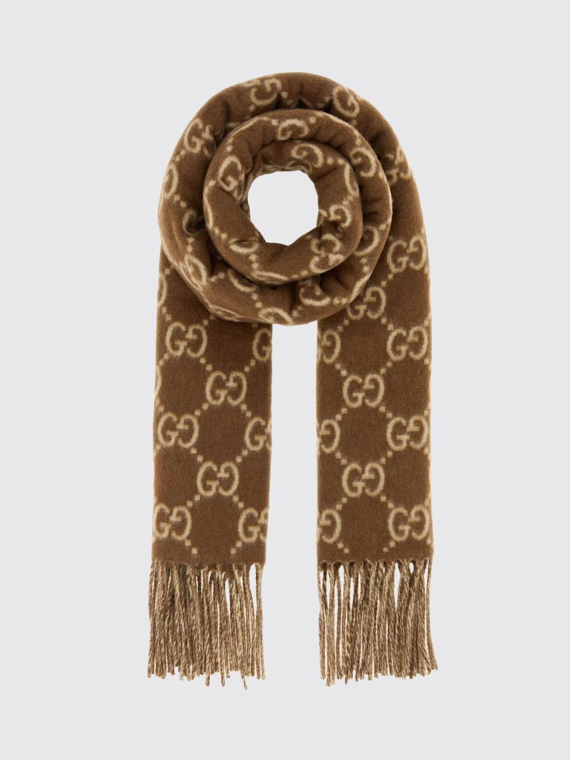 Gucci GG Monogram Pure Cashmere Scarf with Fringed Edges · OS