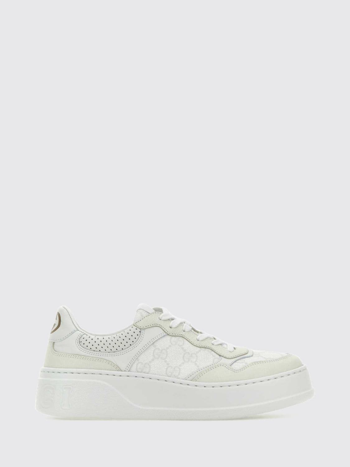 Gucci Low-Top Sneakers in Leather and GG Supreme Fabric with Platform Sole