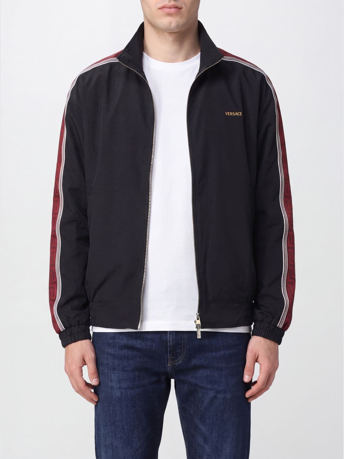 Versace Technical Fabric Zip-Up Sweatshirt with Contrast Logo