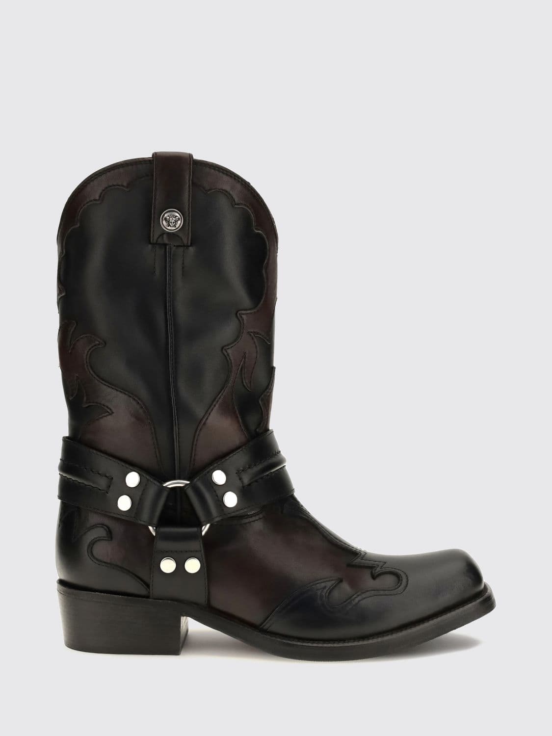 Versace Medusa Studded and Embroidered Leather Western Boots