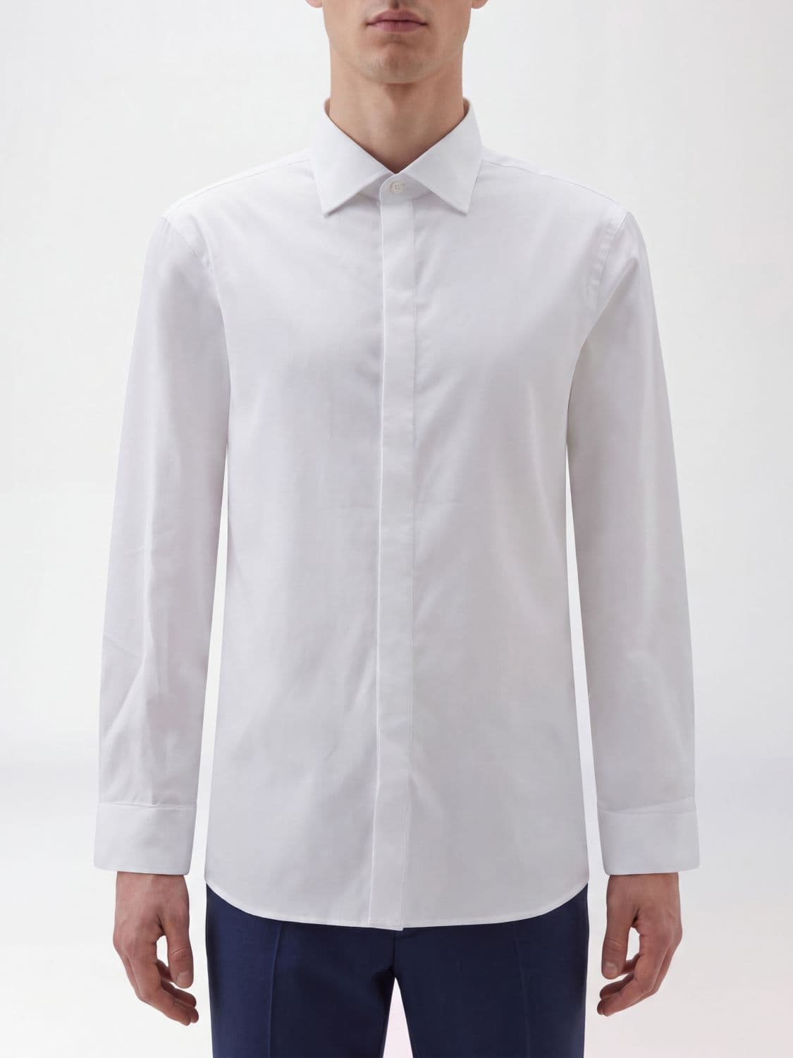 Giorgio Armani Cotton Poplin Shirt with French Collar and Concealed Placket