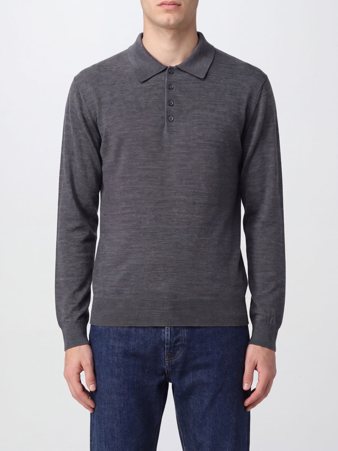 Golden Goose Long-Sleeved Knitted Wool Polo Shirt with Four-Button Placket