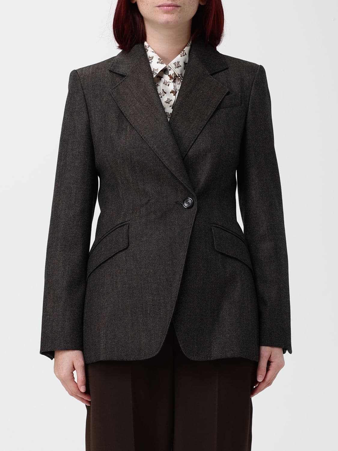 Max Mara Double-Breasted Wool Blazer with Lapel Collar and Flap Pockets