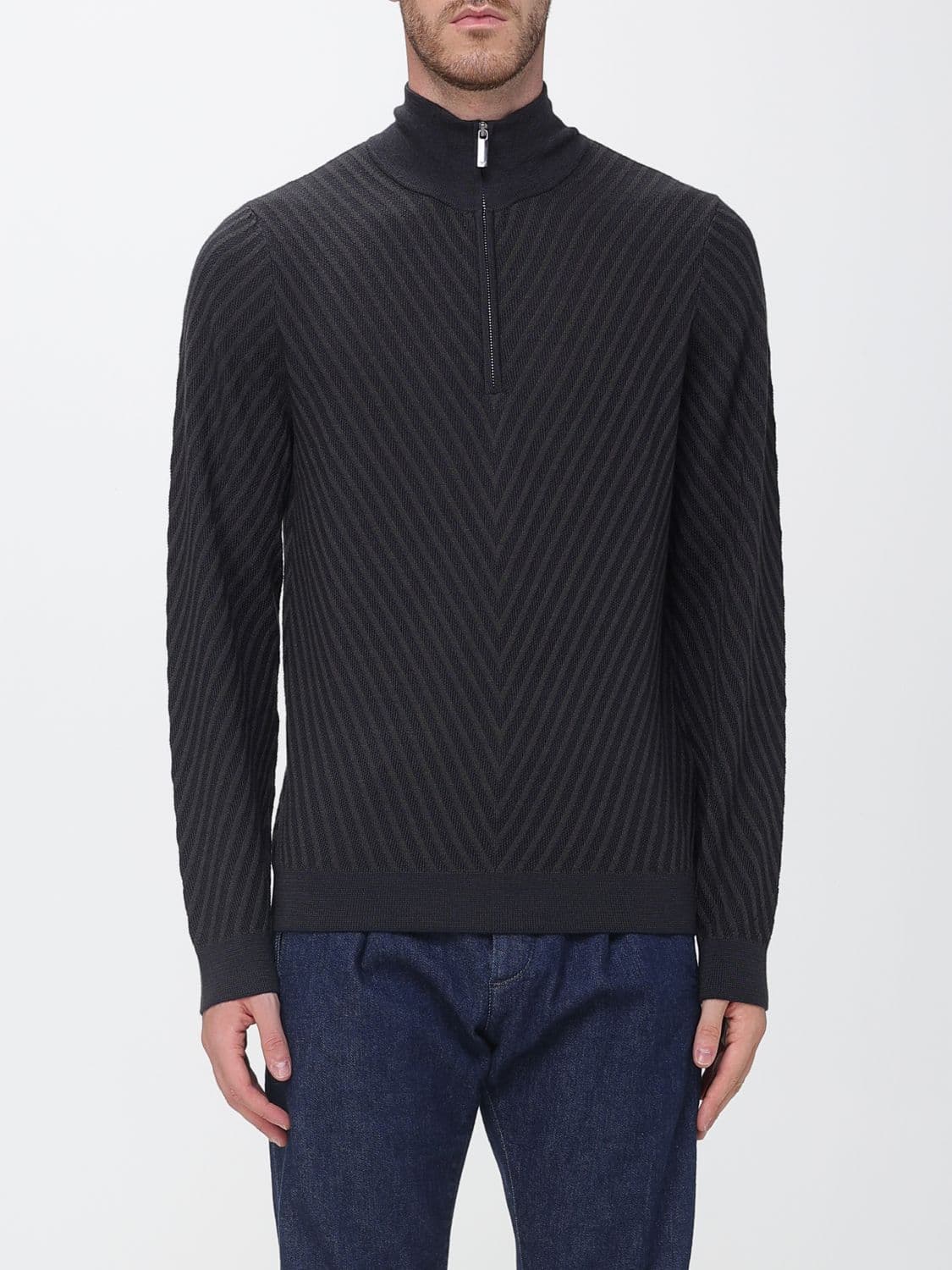 Emporio Armani Slim Fit Chevron Virgin Wool Turtleneck Jumper