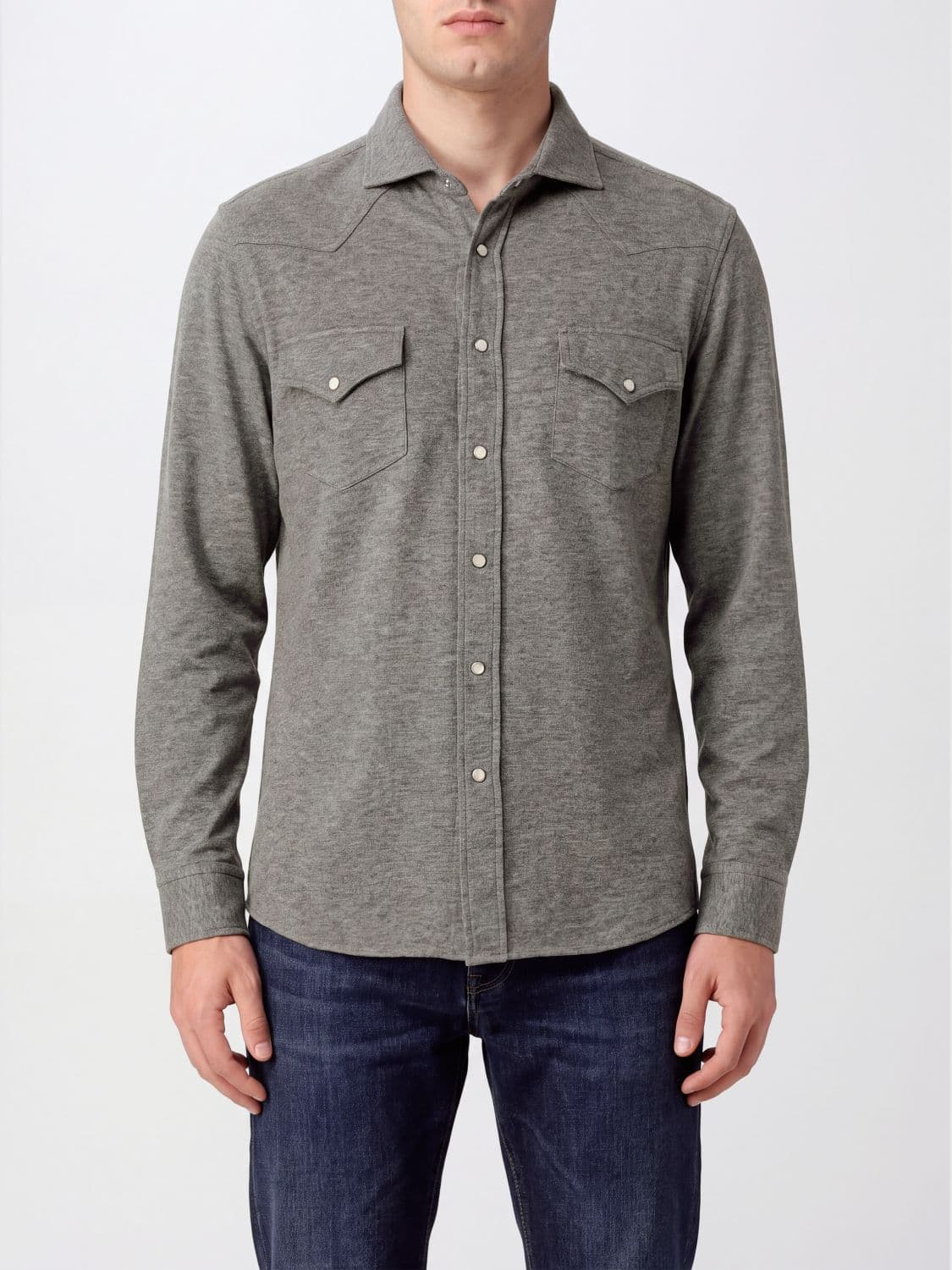 Brunello Cucinelli Cashmere Blend Knit Shirt with Patch Pockets