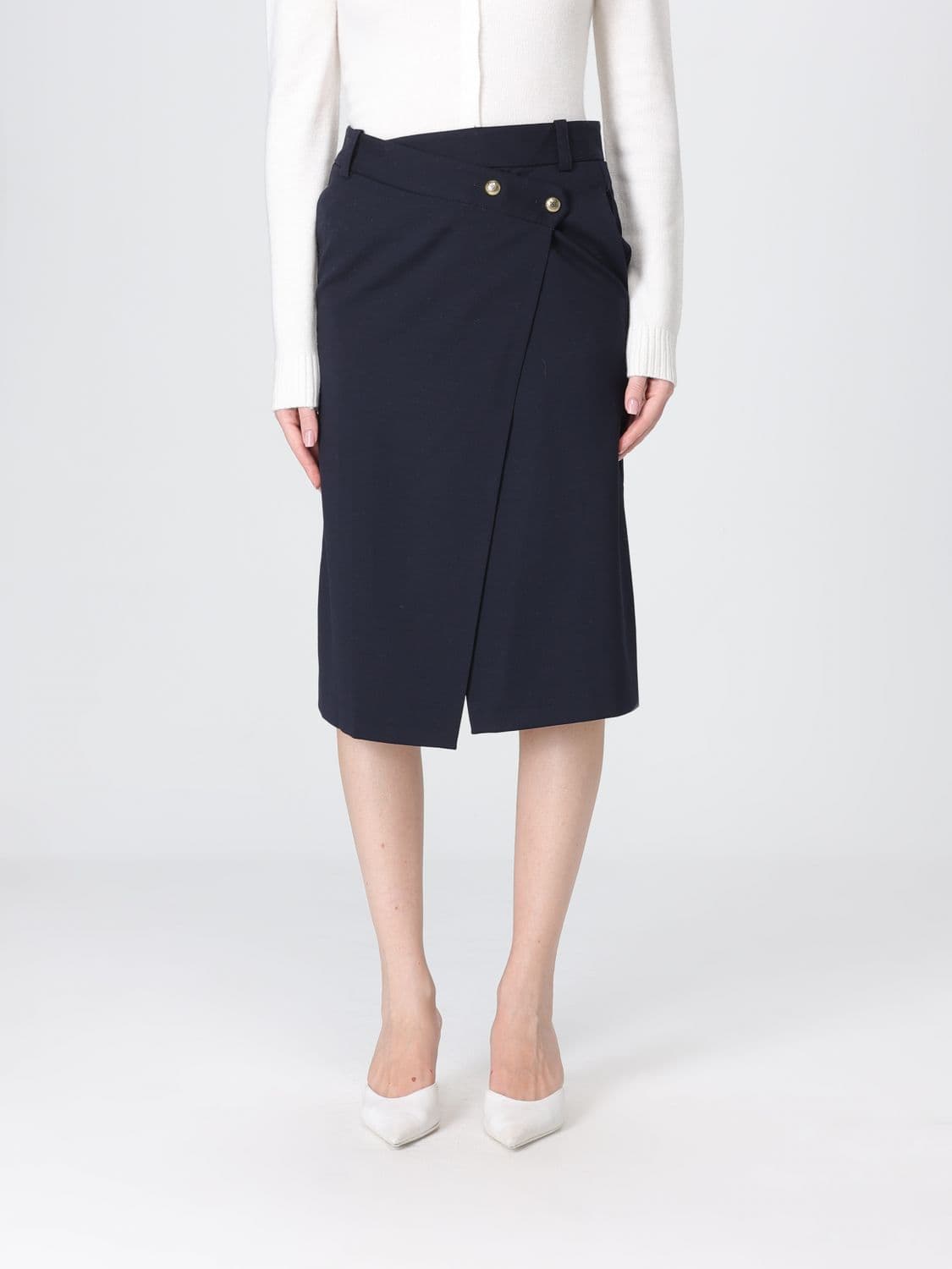 Pinko High-Waisted Crêpe Wrap Midi Skirt with Front Slit