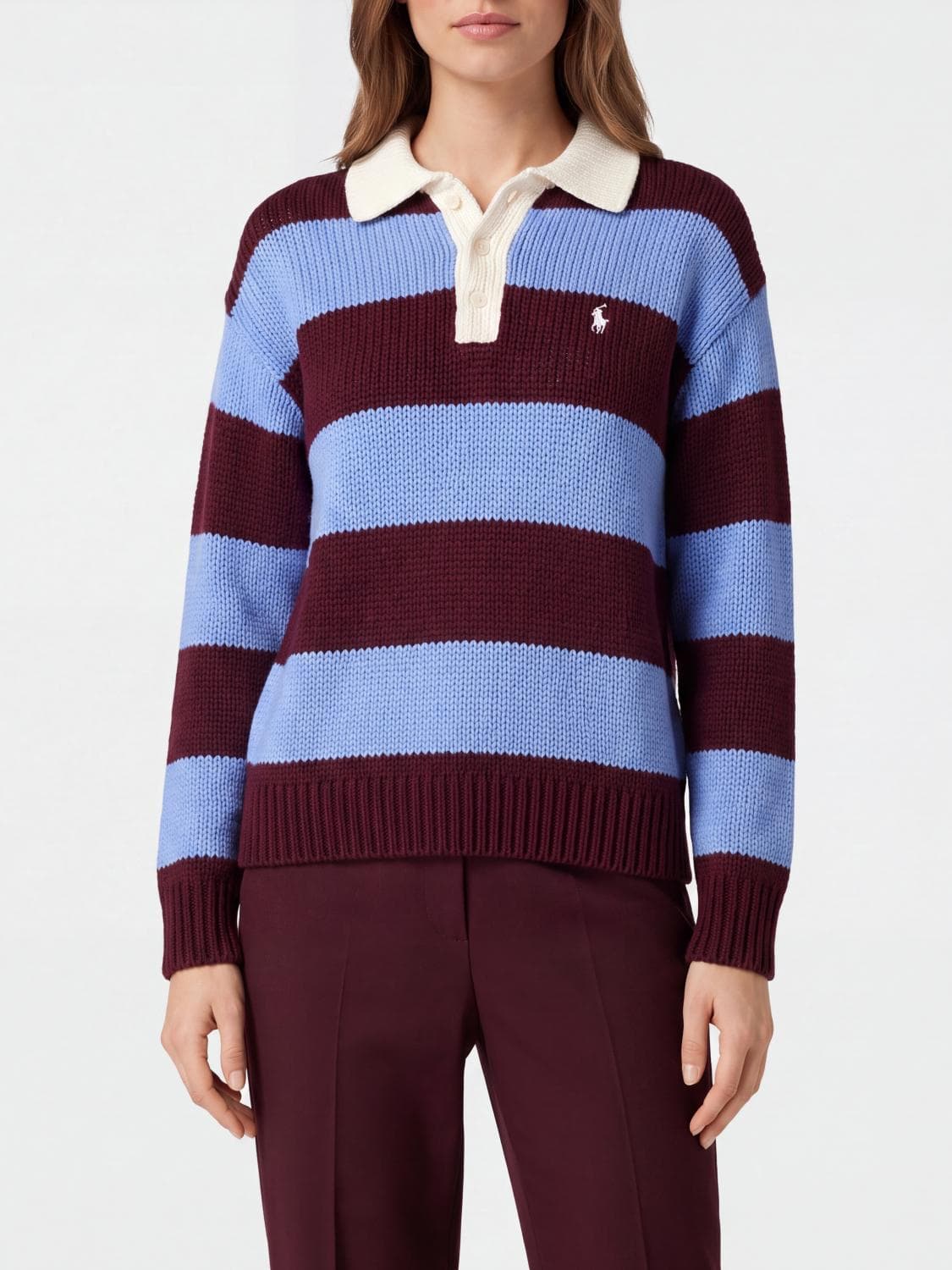 Polo Ralph Lauren Striped Wool Blend Knit Polo with Pony Logo