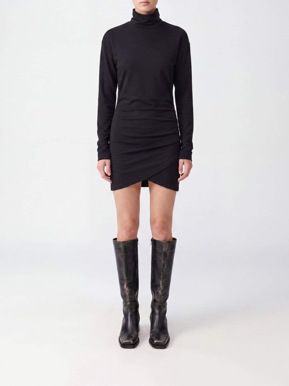 Dondup Asymmetrical Turtleneck Jersey Mini Sheath Dress