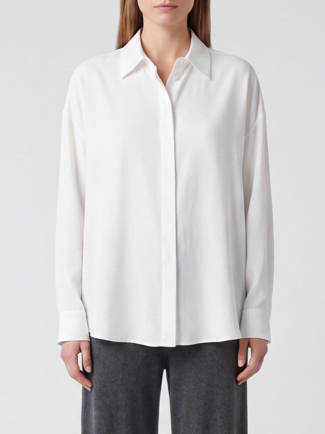 Dondup Relaxed Fit Crêpe de Chine Shirt with Concealed Buttoning