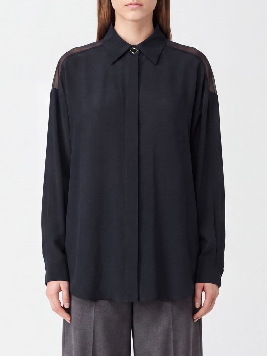 Dondup Relaxed Fit Crêpe de Chine Shirt with Concealed Buttoning