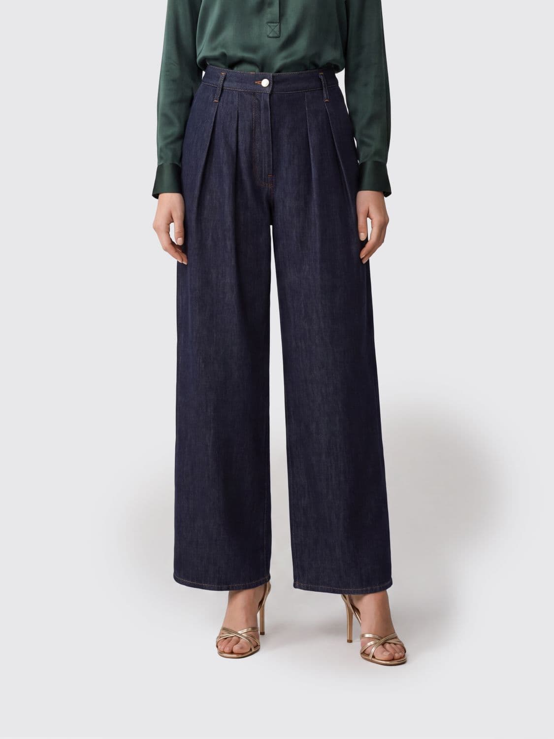 Dries Van Noten High-Waisted Pleated Palazzo Jeans in Cotton Denim